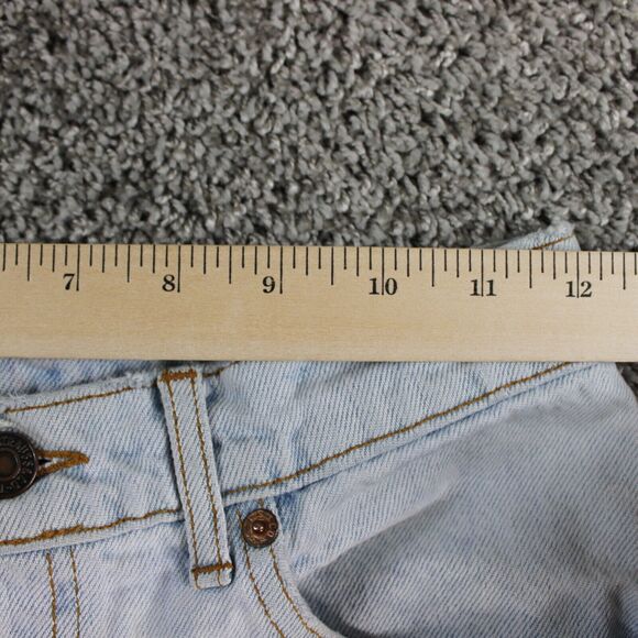 Levis Shorts Womens Juniors 7 Blue Demin Mid Rise 90s Vintage Aztec Trim - Picture 2 of 9